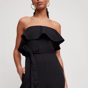 Aritzia Black Strapless Ruffle Jumpsuit